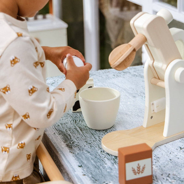 Houten Standmixer Speelset | Realistische mixer met melkpak, meel en ei