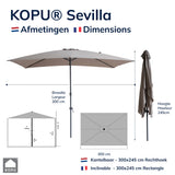 Kopu® Sevilla Parasol Rechthoek 200x300 cm met Hoes en voet - Balkonparasol Taupe