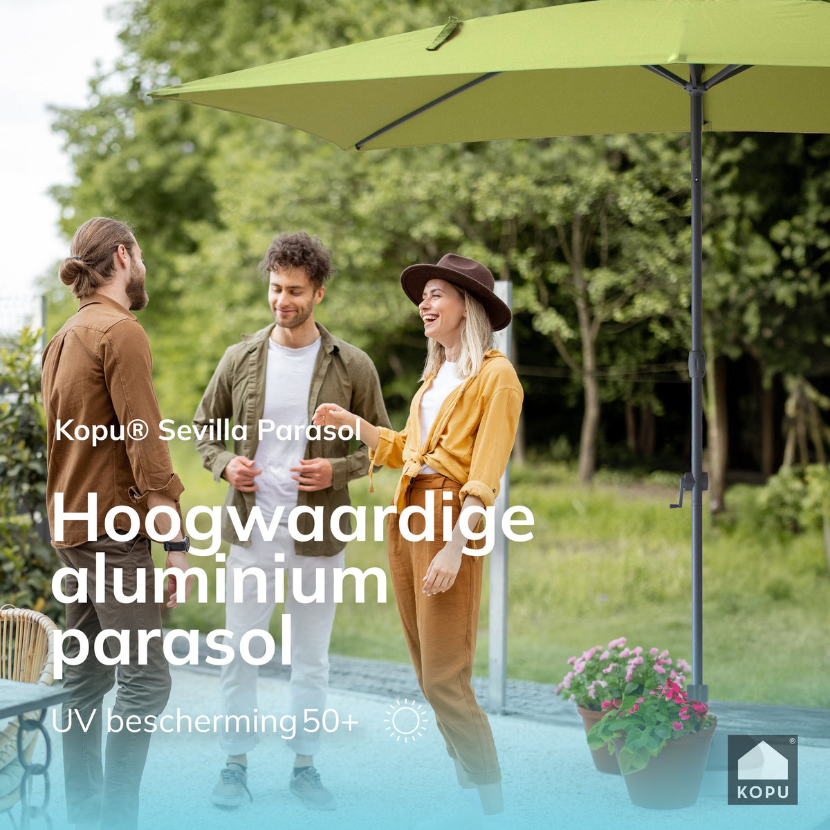 Kopu® Sevilla Parasol Rechthoek 200x300 cm met Hoes - Balkonparasol Olijfgroen