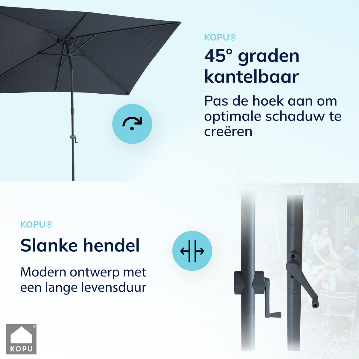 Kopu® Sevilla Parasol Rechthoek 200x300 cm met Hoes - Balkonparasol Grijs