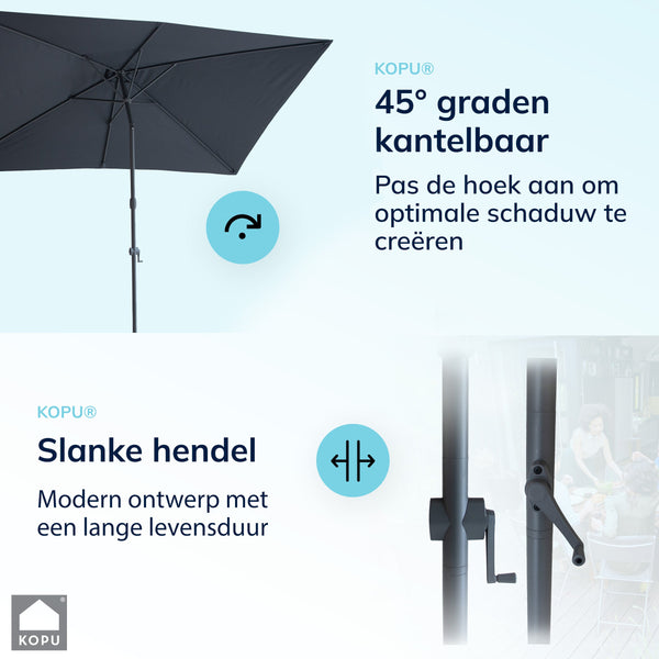 Kopu® Sevilla Parasol Rechthoek 200x300 cm met Hoes - Balkonparasol Grijs