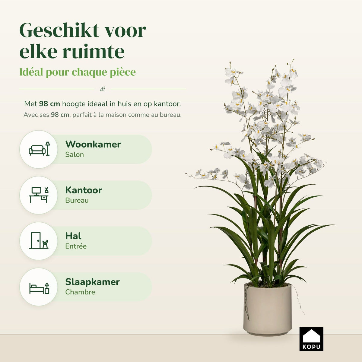 Kopu® Kunstbloem Orchidee Oncidium 98cm in pot - Wit
