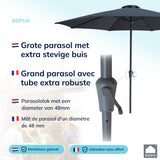 Kopu® Set Madrid 350 cm Grote Parasol Rond met Beschermhoes en Parasolvoet - Grijs