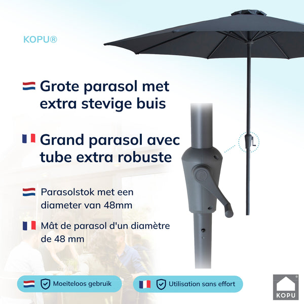 Kopu® Set Madrid 350 cm Grote Parasol Rond met Beschermhoes en Parasolvoet - Grijs