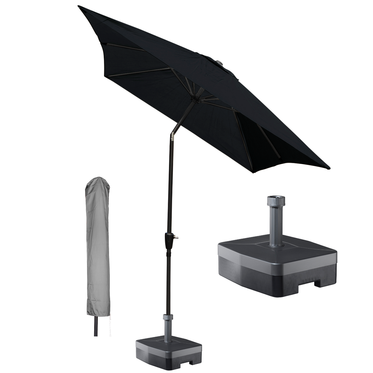 Kopu® Bilbao Parasolset Rechthoekig 150x250 cm met Hoes en Voet - Zwart