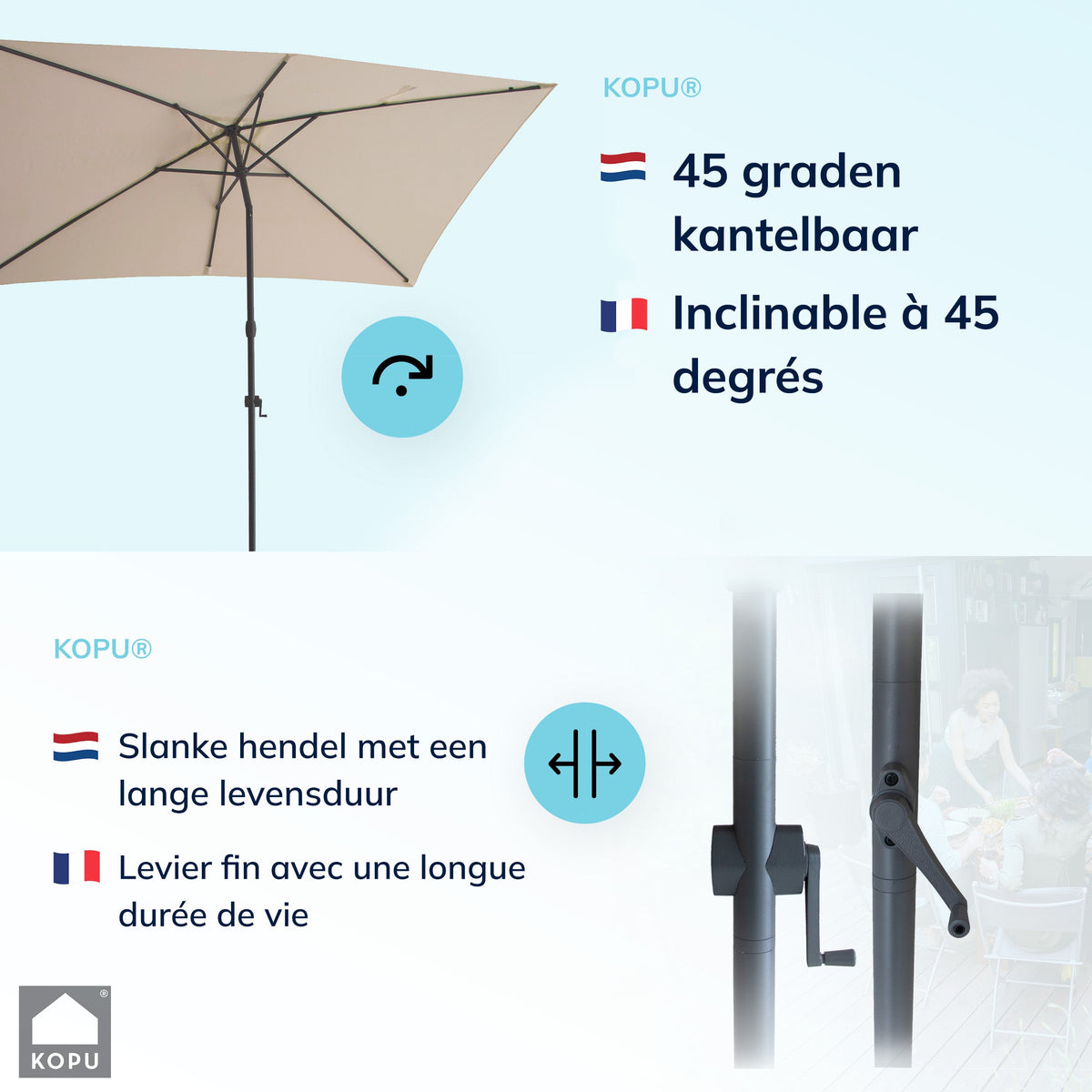 Kopu® Sevilla Parasol Rechthoek 200x300 cm met Hoes en voet - Creme