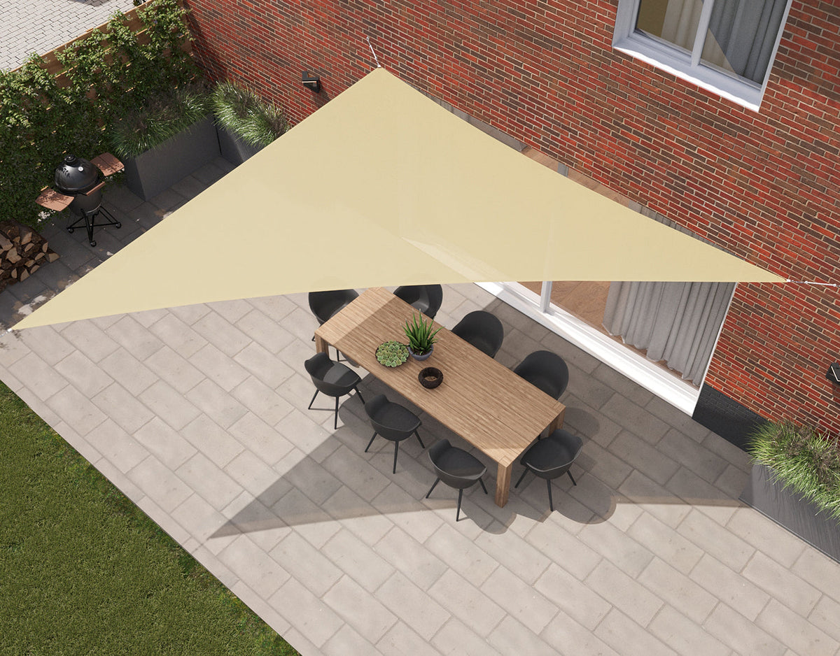 Kopu® Schaduwdoek Driehoek 5x6x7,8mtr 280 grams Waterdoorlatend Creme