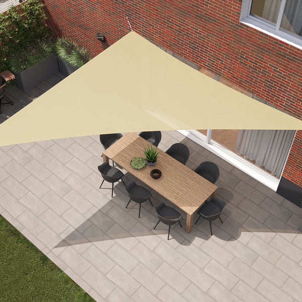 Kopu® Schaduwdoek Driehoek 5x5x7,1mtr 280 grams Waterdoorlatend Creme