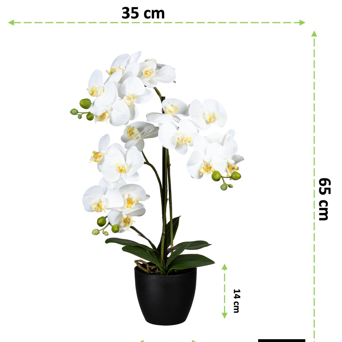 Kopu® Kunstbloem Orchidee 65 cm Wit met zwarte Pot - Phalenopsis