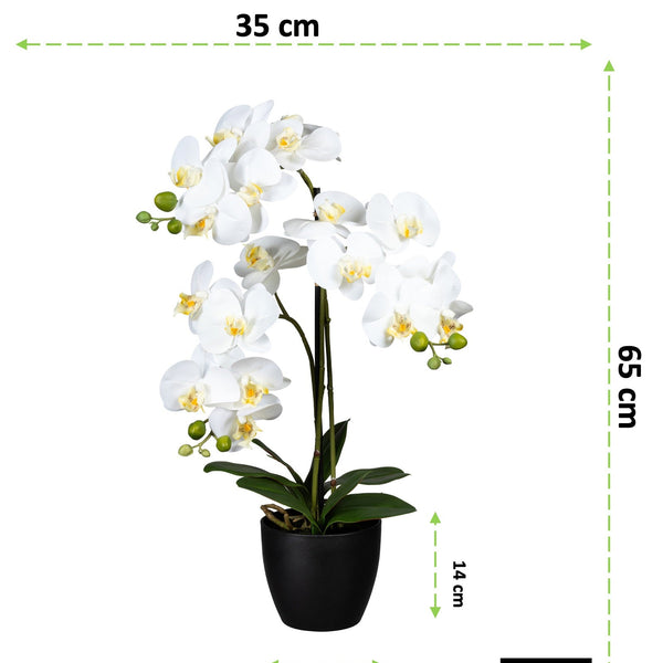 Kopu® Kunstbloem Orchidee 65 cm Wit met zwarte Pot - Phalenopsis