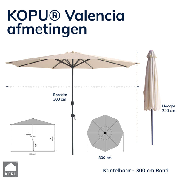 Kopu® Valencia Parasol Rond 300 cm met Beschermhoes en Voet - Creme