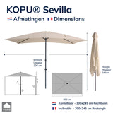 Kopu® Sevilla Parasol Rechthoek 200x300 cm met Hoes - Balkonparasol Creme
