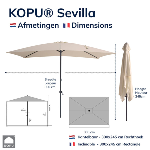 Kopu® Sevilla Parasol Rechthoek 200x300 cm met Hoes - Balkonparasol Creme
