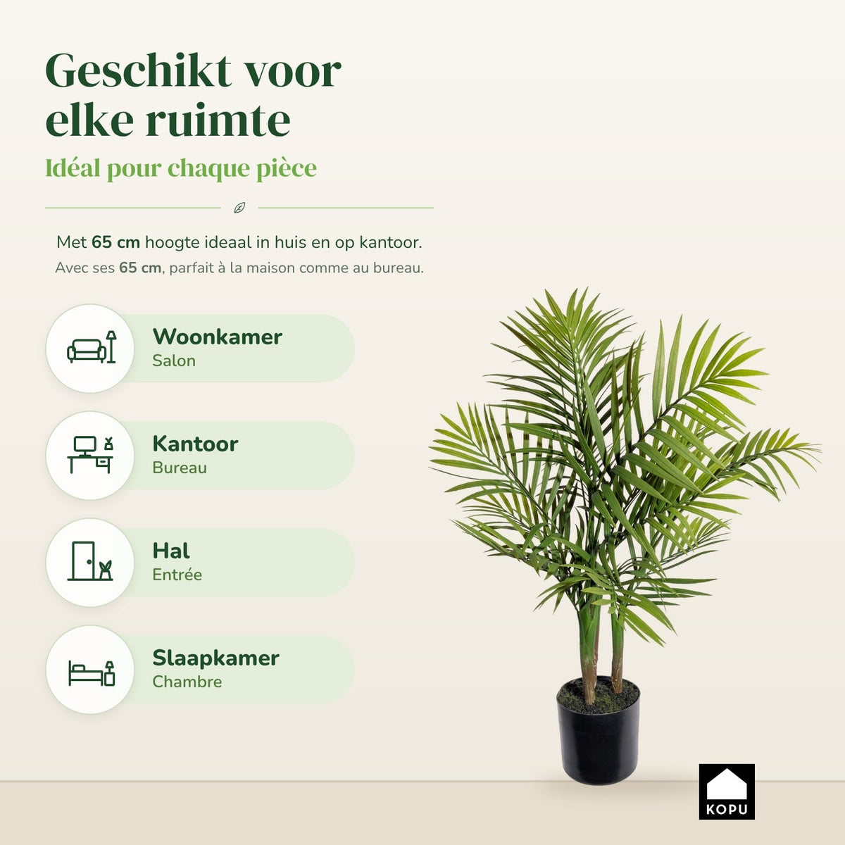 Kopu Kunstplant Bergpalm 65 cm 3 Stammen - In Zwarte Pot - Nepplant