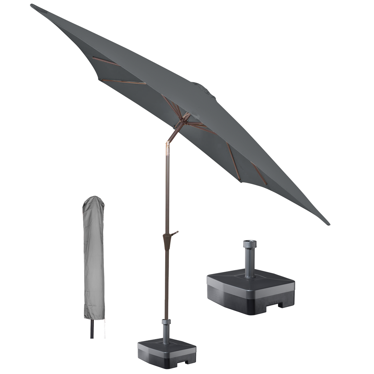 Kopu® Malaga Parasolset Vierkant 200x200 cm met Hoes en Voet - Grijs
