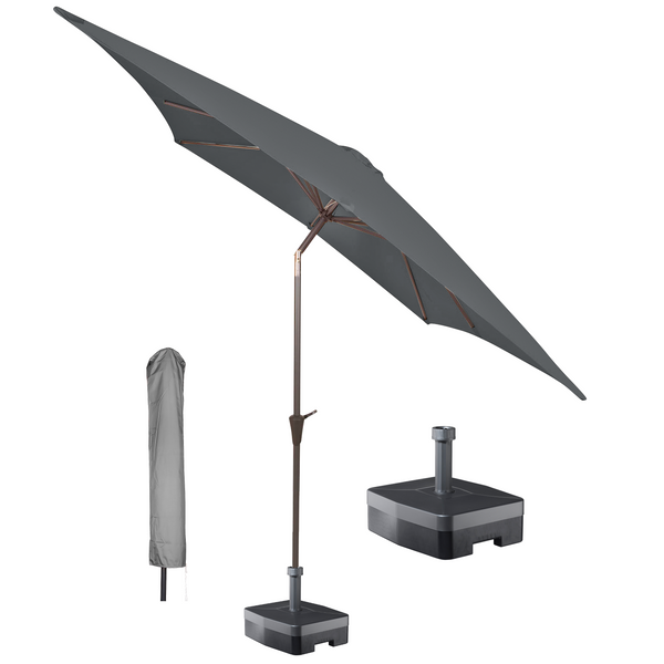 Kopu® Malaga Parasolset Vierkant 200x200 cm met Hoes en Voet - Grijs