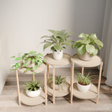 Fixwood 2-Laags Plantenstandaard Set van 3 – Massief Hout & Kunststof – Modern Bloemenrek – Plantenhouder Binnen – Scandinavisch Design – Beige – 2-Tier Plant Stand