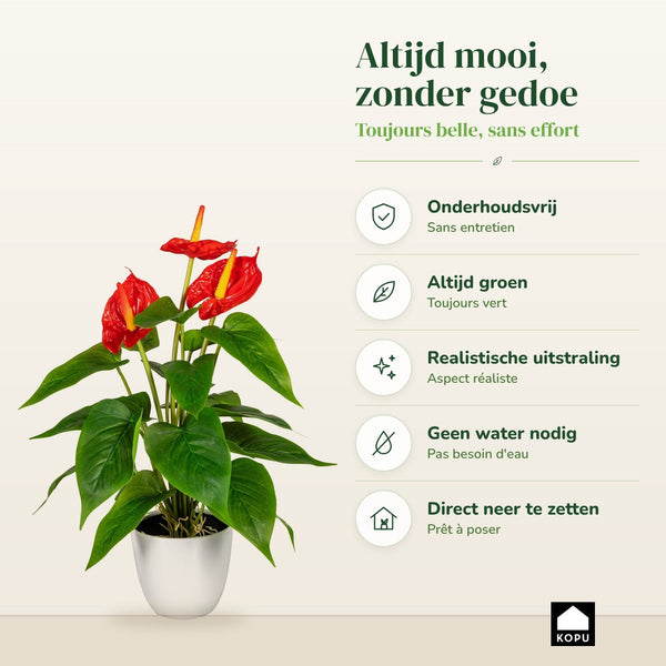 Kopu® 2 stuks Anthurium Kunstplant 40 cm - 3 bloemen - Flamingoplant
