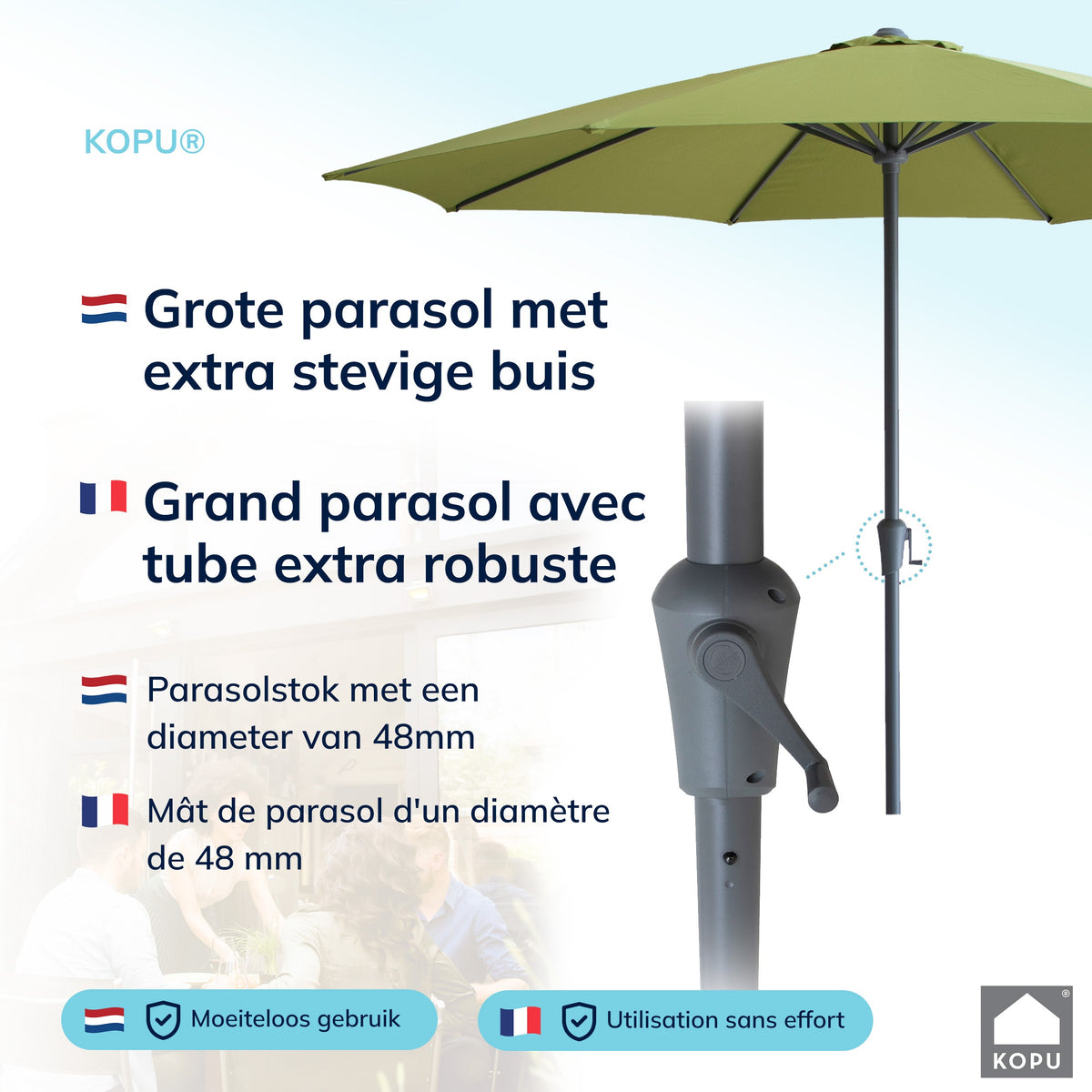 Kopu® Madrid grote Parasol Rond 350 cm met Beschermhoes en Voet - Olijfgroen