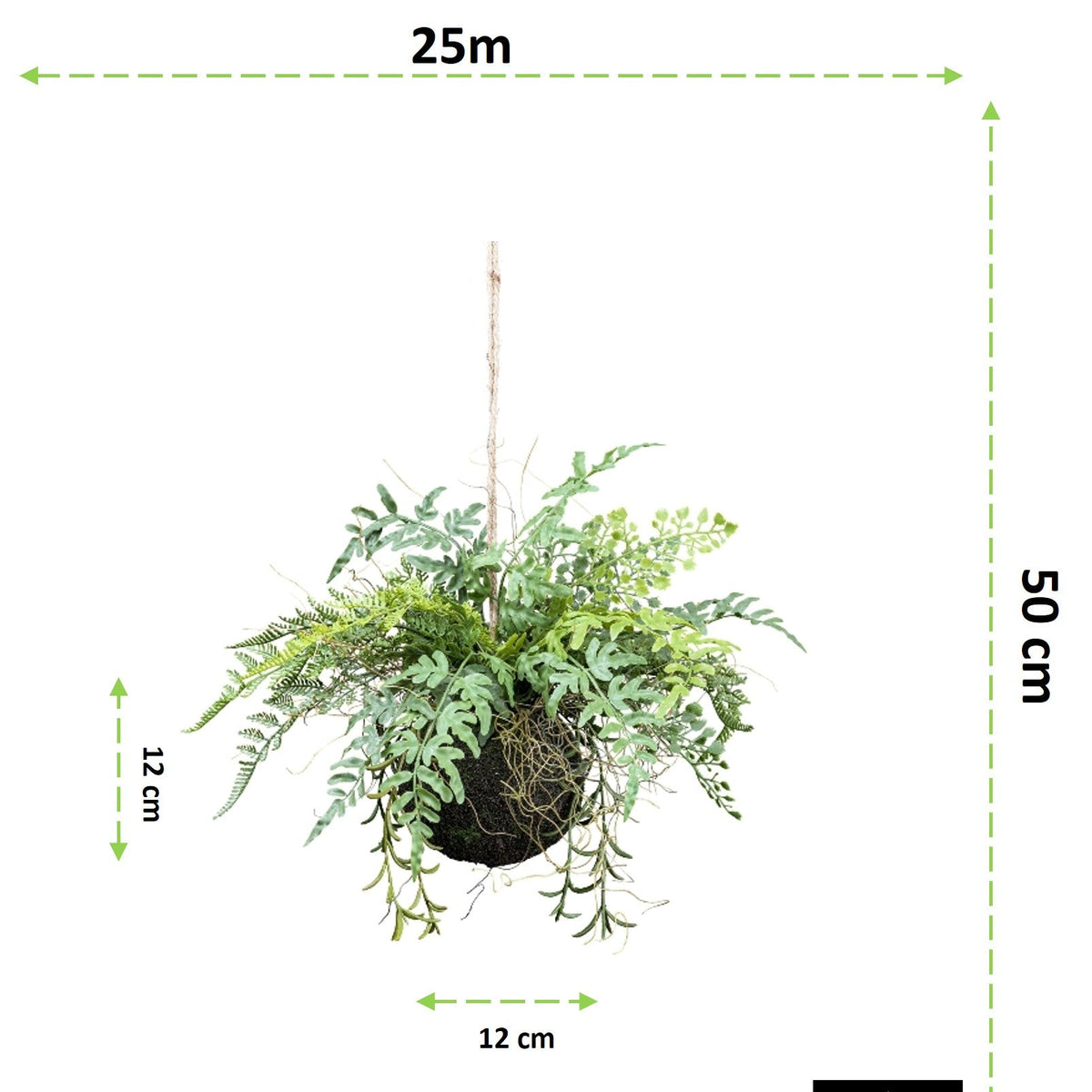 Kopu® Kunstplant BOL met diverse Varen Hangplanten 25 cm - Groen