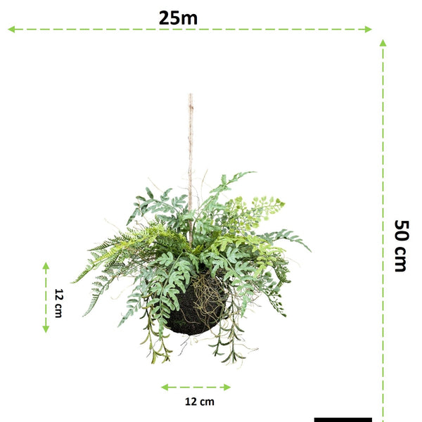 Kopu® Kunstplant BOL met diverse Varen Hangplanten 25 cm - Groen
