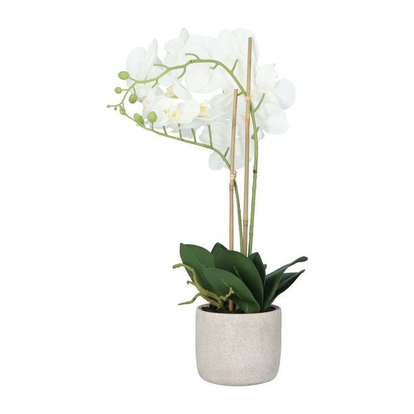 Kopu® Kunstbloem Orchidee 60 cm Wit met cement Sierpot - Phalenopsis