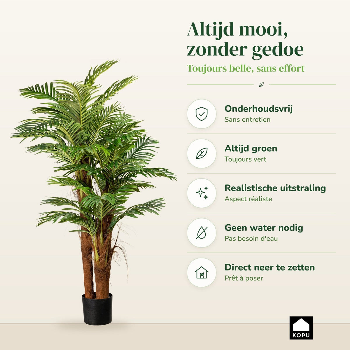 Kopu® Kunstplant Arecapalm 160 cm 3 Stammen - zwarte pot - Nepplant