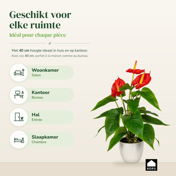 Kopu® 2 stuks Anthurium Kunstplant 40 cm - 3 bloemen - Flamingoplant