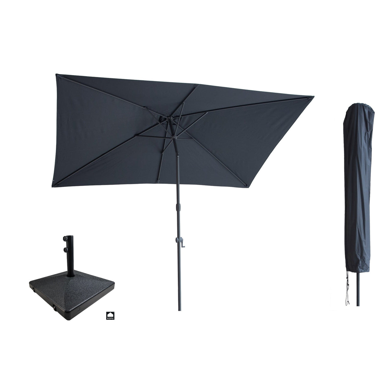 Kopu® Sevilla Parasol Rechthoek 200x300 cm met Hoes en Voet Grijs