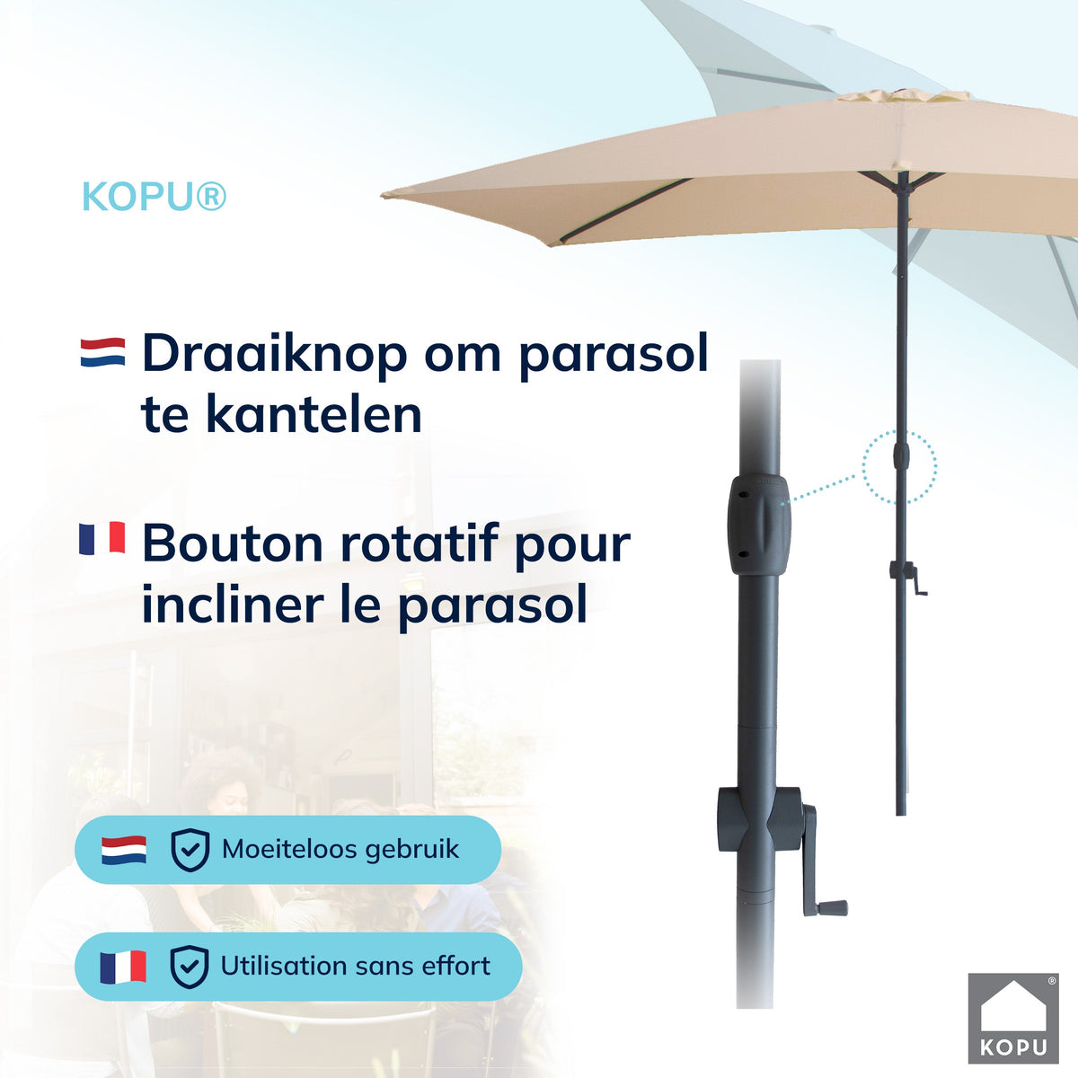 Kopu® Sevilla Parasol Rechthoek 200x300 cm met Hoes en voet - Creme