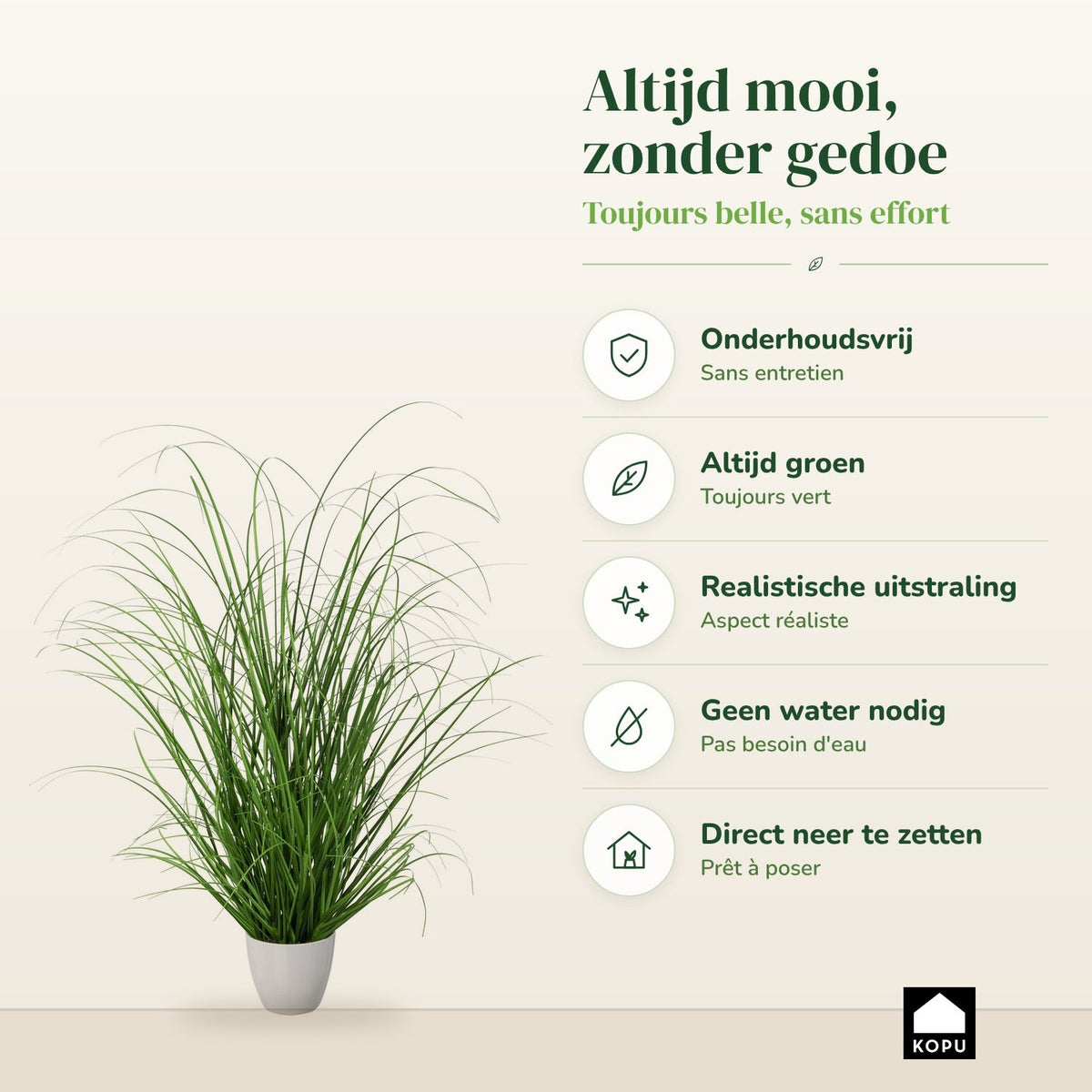Kopu® set 3 stuks kunstplanten Grasplant 40-50-60 cm in Witte Sierpot