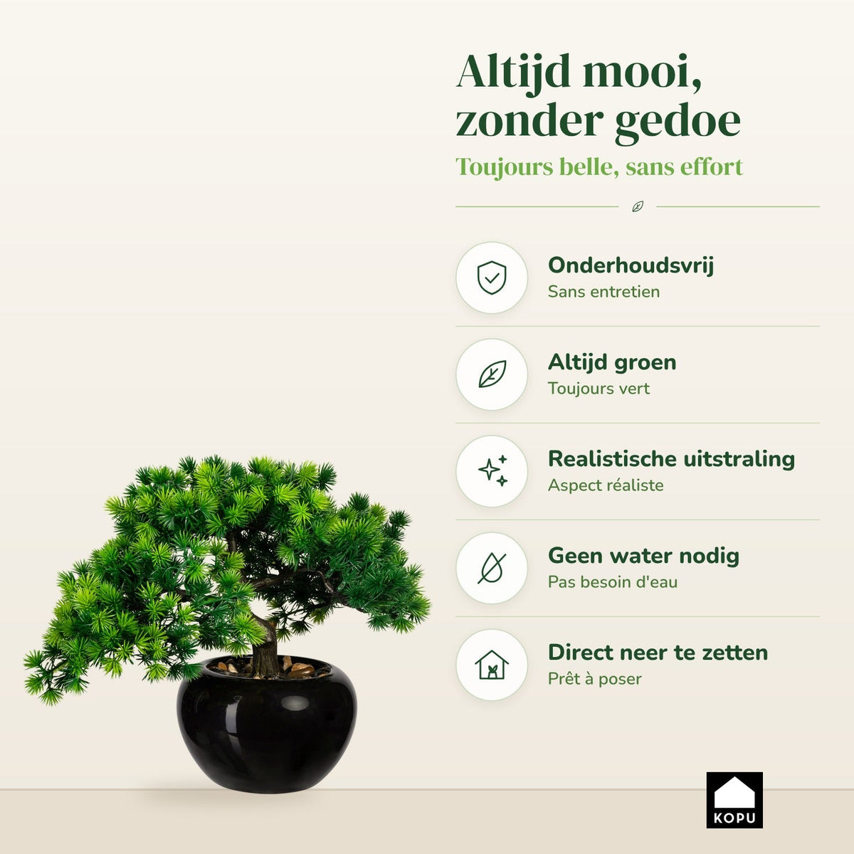 Kopu® Kunstplant Bonsai Lariks 26 cm met zwarte Pot - Bonsai boompje