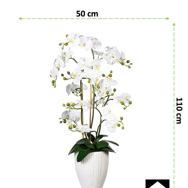Kopu® Kunstbloem Orchidee 110 cm Wit Bloempot Rond - Phalaenopsis