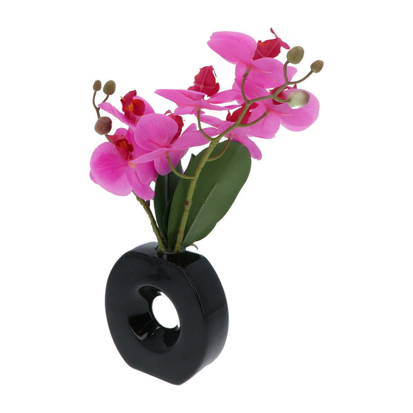 Kopu® Kunstbloem Lila Orchidee 35 cm in zwarte Vaas - Phalenopsis