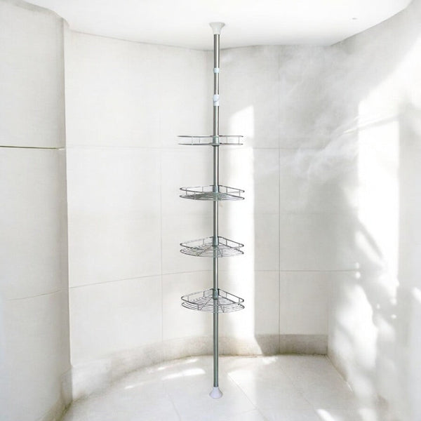 Telescopisch Doucherek - Verstelbaar 70-275 cm - 4 Mandjes - Bevestigen zonder Boren of Schroeven - Hoek Rek voor in de Douche