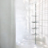Telescopisch Doucherek - Verstelbaar 70-275 cm - 4 Mandjes - Bevestigen zonder Boren of Schroeven - Hoek Rek voor in de Douche