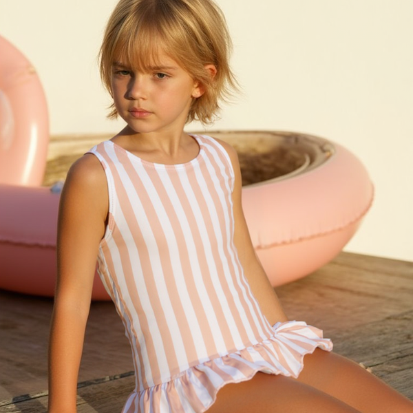 Badpak Gestreept Roze Wit met Ruches Meisjes