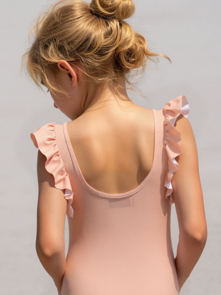 Badpak Korte Mouw Licht Roze met Ruches Meisjes | Maat 1-6 Jaar