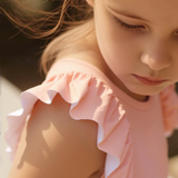 Badpak Korte Mouw Licht Roze met Ruches Meisjes | Maat 1-6 Jaar