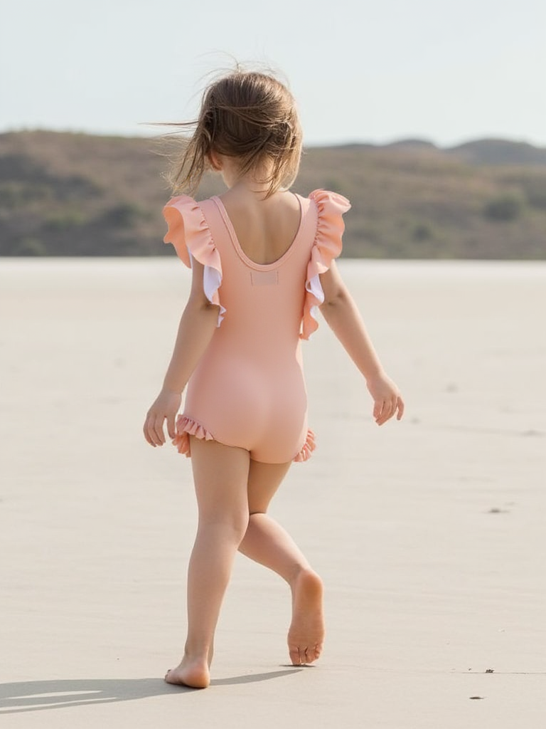 Badpak Korte Mouw Licht Roze met Ruches Meisjes | Maat 1-6 Jaar