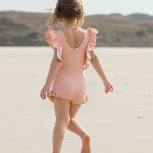 Badpak Korte Mouw Licht Roze met Ruches Meisjes | Maat 1-6 Jaar