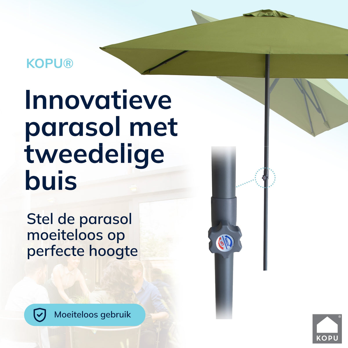 Kopu® Leon Parasol Rechthoek 150x250cm met Hoes en Voet - Balkonparasol Olijf