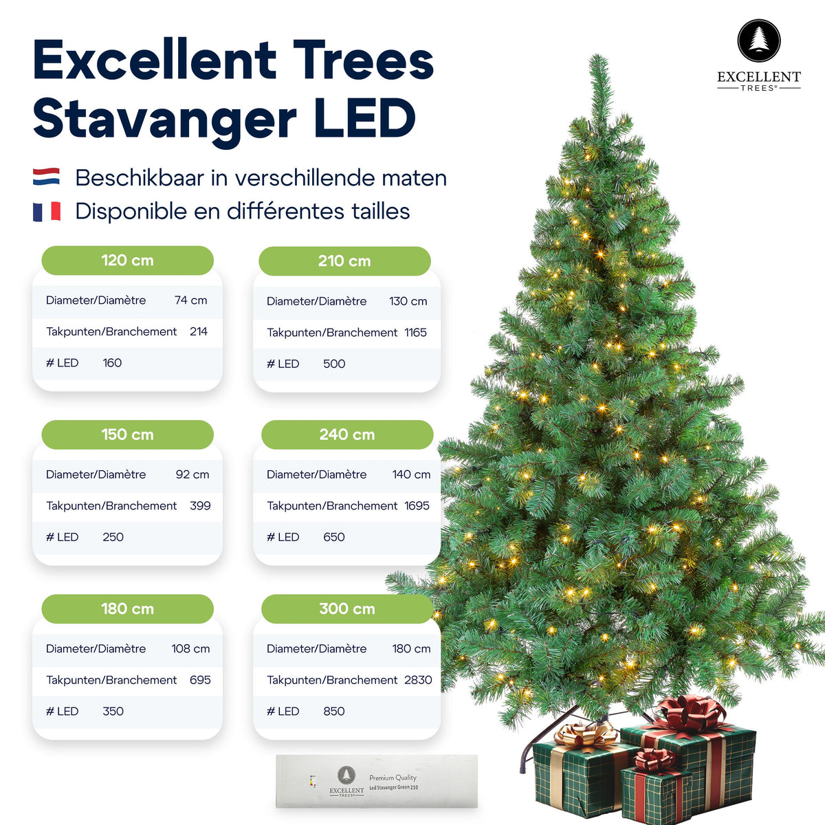 Excellent Trees® Kerstboom LED Stavanger 240 cm - 650 LED Lampjes - ⌀140cm - 240cm