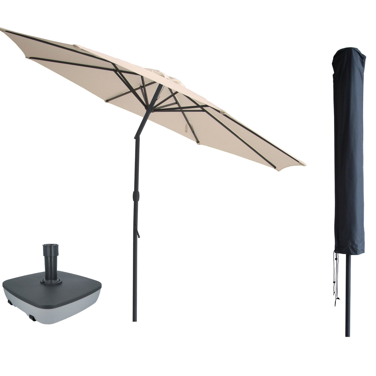 Kopu® Valencia Parasol Rond 300 cm met Beschermhoes en Voet - Creme