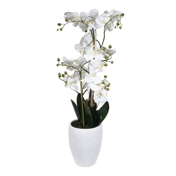 Kopu® Kunstbloem Orchidee 110 cm Wit Bloempot Rond - Phalaenopsis
