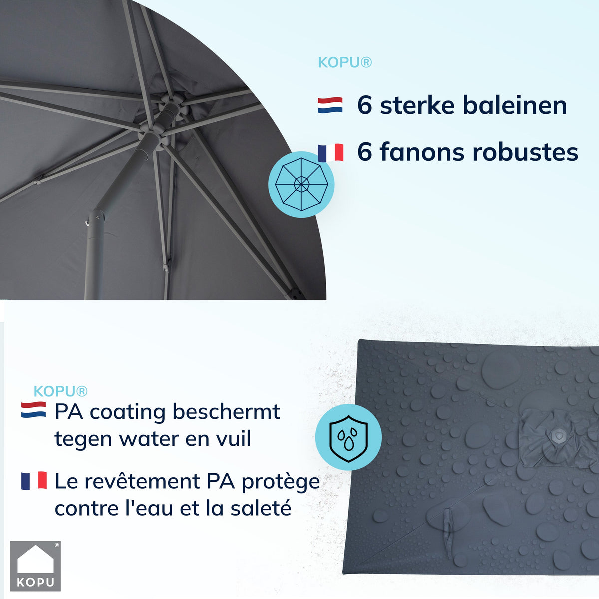 Kopu® Leon Parasol Rechthoek 150x250 cm - Balkonparasol met Hoes - Grijs