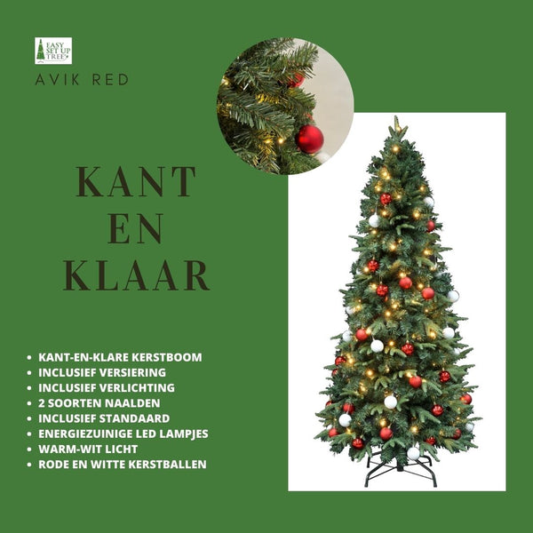 Excellent Trees® Kerstboom met Versiering - Easy Set Up Tree LED Avik Red 210 cm - 310 Lampjes
