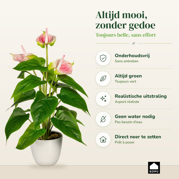 Kopu 2 Stuks Anthurium Roze Kunstplant 40 cm - Flamingoplant Roze