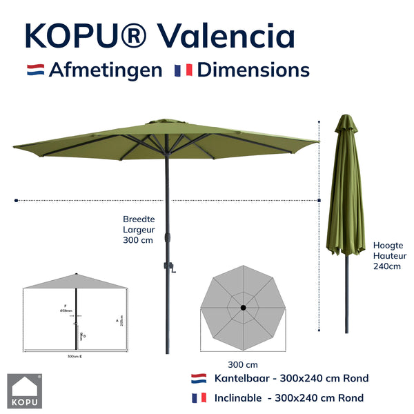 Kopu® Valencia Parasol Rond 300 cm met Beschermhoes - Olijfgroen