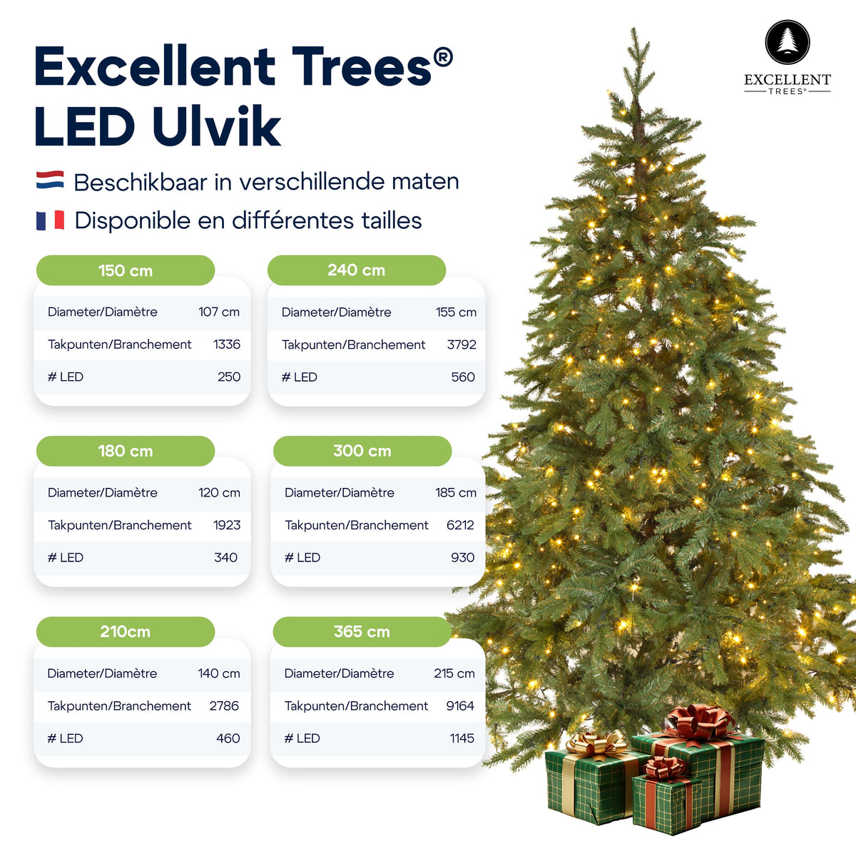 Excellent Trees® LED Ulvik 240 cm - Premium Kerstboom met 560 lampjes  ⌀155cm - 240cm